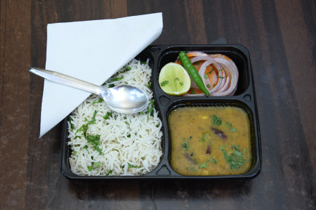 Daal Tadka Steam Rice With Salad And Pickle