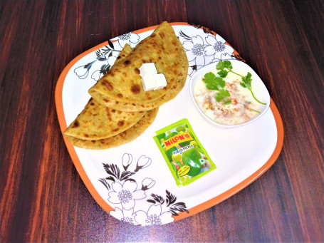 Paneer Paratha (2 Pcs) With Curd And Pickle