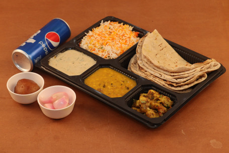 Spl Shahi Paneer Aloo Matar Dal Tadka 4 Tawa Roti Rice Sweet Cold Drink Can Pickle