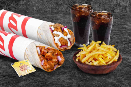 (2 Porciones) Wrap De Salchicha Wraps De Pollo Bhuna Papas Fritas Comida