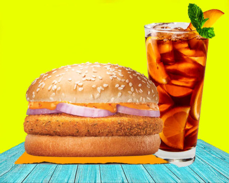 1 Crunchy Veg Paneer Burger With Lemon Ice Tea