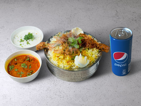 Chicken Biryani Dum (Served With Raita) Pepsi 250 Ml Can