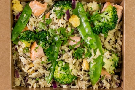 Salmon Rice Stir Fry With Broccoli