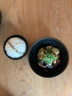 Ginger And Sesame Aubergine With Sesame Dressing, Chilli And Spring Onion, Includes Steamed Rice