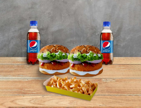 2 Crispy Veg Burger 1 Cheese Fries 2 Pepsi [250Ml]