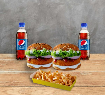 2 Crispy Veg Burger 1 Cheese Chipotle Fries 2 Pepsi [250Ml]