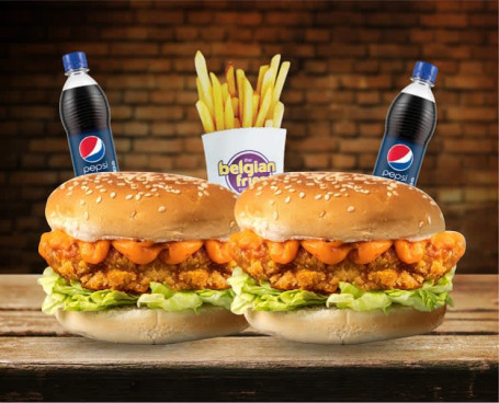 2 Chicken Jnr Burgers Fries 2 Pepsi Bottles