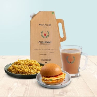 Mega Ginger Chai Flask With 3 Freshly Made Bun Omelette 3 Classic Veg Maggi