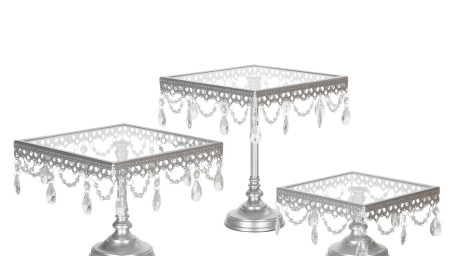 3 Pc Square Cake Stand Silver