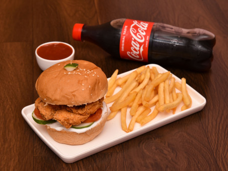 Fried Chicken Burger French Fries Coke (600 Ml)