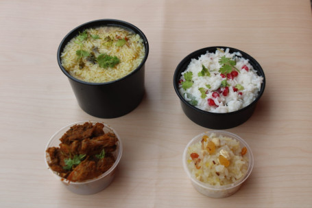 Rasam Rice Chicken Fry Curd Rice Dessert