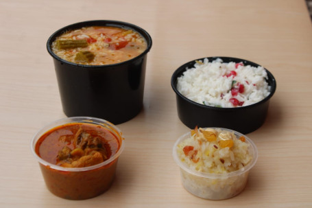 Sambar Rice Chicken Curry Curd Rice Dessert
