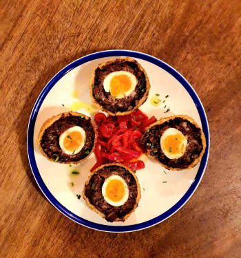 Morcilla Scotch Eggs, Piquillo Peppers