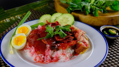 Roasted Pork And Crispy Pork Belly Over Rice