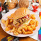 huā shēng péi gēn qǐ sī jī tuǐ bǎo Peanut Butter Bacon Cheese Chicken Burger