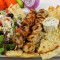 Chicken Kebab with Fries Rice Greek Salad and Pitta Bread
