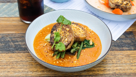 Pan Seared Slow Cooked Beef On Thighs Savory Peanut Sauce