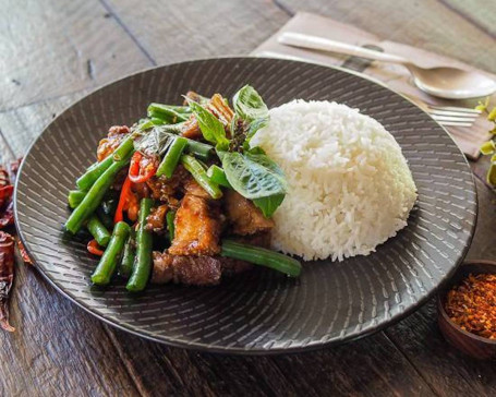 Crispy Pork Sweet Basil Stir Fry With Rice