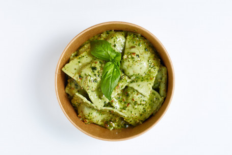 Spinach And Smoked Tofu Ravioli In Green Pesto Sauce