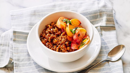 Roasted Peaches, Granola, Labneh