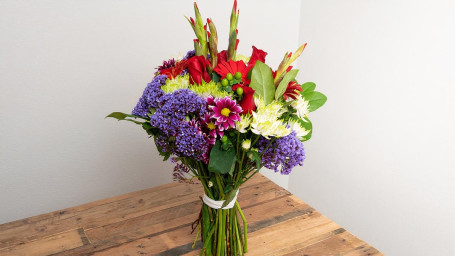 Burgundy, Violet, Jade Wrapped Bouquet