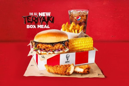 Comida de caja de hamburguesa teriyaki