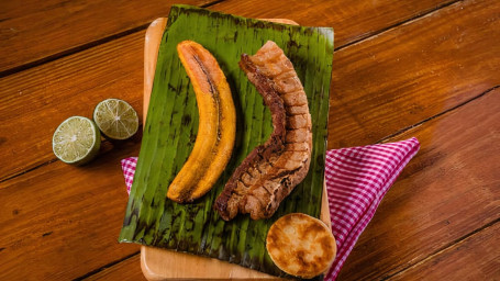 Chicharron Con Arepita Maduro/Pork Bellie,Little Corn Cake And Plantain