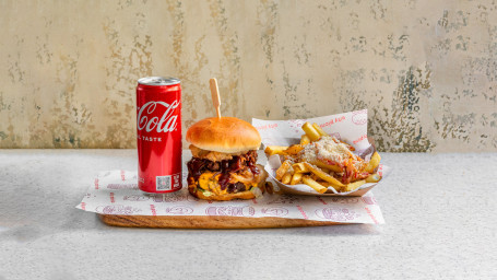 The Brisket, Choice of Fries, Can of Pop.