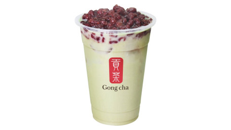 Matcha Milk Tea With Red Bean (Cold)