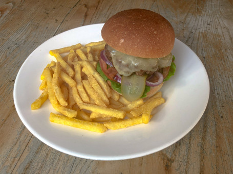 Black Dog Cheeseburger, French Fries