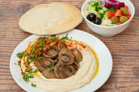 Garlic Mushrooms Hummus Meal