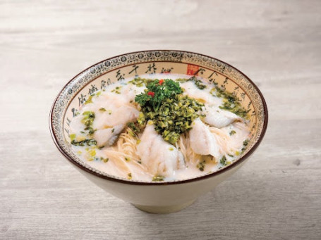 Huáng Yú Wēi Miàn La Mian With Yellow Croaker And Pickled Vegetable In Signature Pork Bone Soup