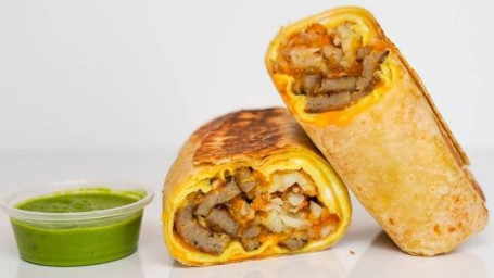 Burrito De Desayuno Con Salchicha Y Huevo Y Queso Cheddar