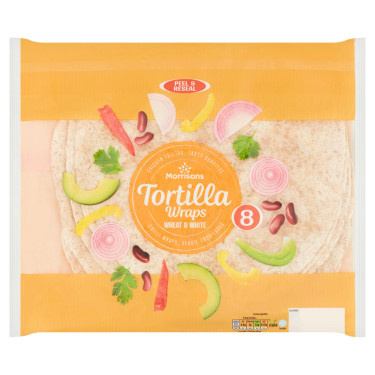 Morrisons White With More Tortilla Wraps Paquete De 8