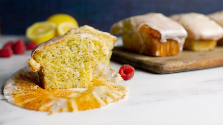 Gluten Free Lemon Poppyseed Muffin With Raspberry Glaze