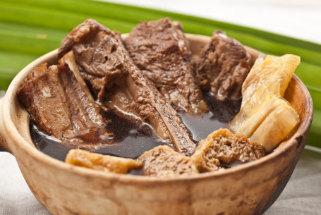 Mì Zhì Ròu Gǔ Chá （Pèi Bái Fàn Jí Yóu Tiáo） Pork Ribs Soup With Herbs (With Steam Rice And Fried Bread Stick)