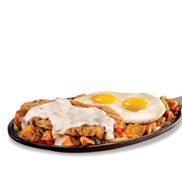 Sartén Con Huevos Fritos Y Carne Campestre