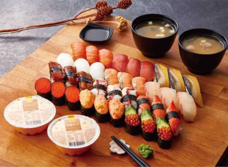 Háo Huá Xiǎng Yàn Hán Xiān Yú Wèi Cēng Tāng, Shàn Bèi Chá Wǎn Zhēng Jí Máng Guǒ Bù Dīng Gè 2 Fèn Deluxe Sushi Set