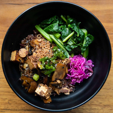 Vegan Exotic Mushrooms Tofu, Organic Red Rice Quinoa And Asian Greens [Vg, Gf]