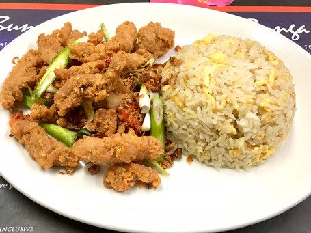 Fried Chicken Pieces With Rice