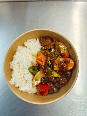 (M5) Chicken, Beef Or Pork In Black Bean Sauce With Boiled Rice Shì Zhī Jī Ròu Niú Ròu Zhū Ròu Pèi Bái Mǐ Fàn