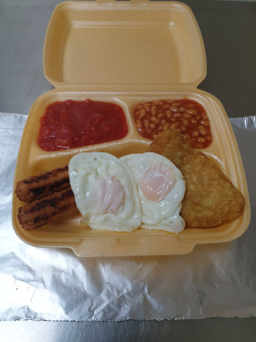 Small. 1 Vegetarian Sausage, 1 Hash Brown, 1/2 Grilled Tomato, Mushrooms, 1 Egg And 1 Toast