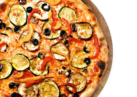 12” Vegetariana Pizza Sù Shí Zhǔ Yì Báo Bǐng Italian Zucchini, Eggplant, Bell Pepper, Black Olives