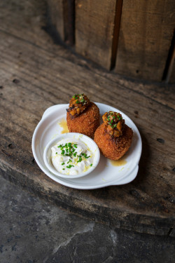 Boudin Noir Croquettes with Caramelised Apple and Sour Cream