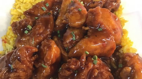Saucey Chicken Bites Over Rice Only