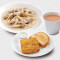 Mó Gū Nèn Jī Jì Lián Zhǎng Tōng Fěn． Pèi Shí Pǐn、 Duō Shì、 Chá Fēi Chicken W Penne In Mushroom And Cream Soup． W Food． W Toast． W Tea Or Coffee