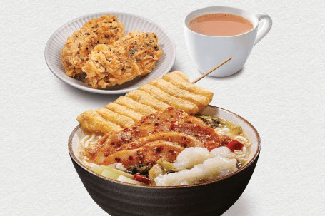 Suān Cài Huā Jiāo Mǐ Xiàn·pèi Zī Rán Jī Yì·pèi Chá Fēi Dòng Yǐn Rice Noodles W Fish Maw, Pickles In Sour&Spicy Soup·w Bandit Chicken Wing (2Pcs)· W Drinks