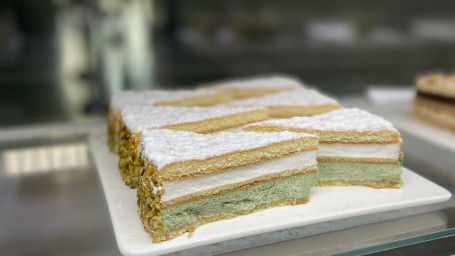 Pistachio Ricotta Mousse Cake Slice