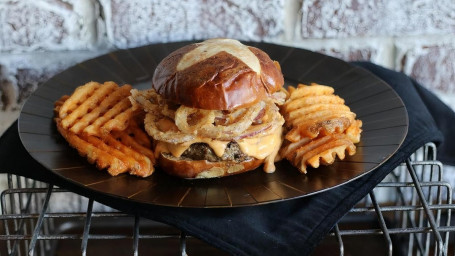 Beer Cheese Pretzel Burger