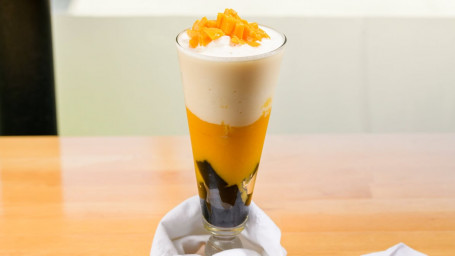 Grass Jelly With Mango Juice And Coconut Milk.